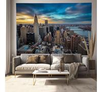 JRISEMECY City Window View Tapestry Large Vintage Wall Hanging Decor | New York Metropolitan Architecture Tapestries Durable Wall Art Decoration Blue 3D Tapestry For Dorm Living Room Bedroom 60"X50"