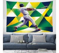 JRISEMECY Cool Baseball Player Tapestry Wall Hanging Trend Geometry Tapestry Wall Art Green Vintage Aesthetics Backdrop For Bedroom Living Room Party College Dorm Home Decor, 230X150Cm