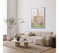 JRISEMECY Cute African Animals Wall Art Prints | 80X120Cm Unframed Canvas Prints Wall Art Lion Elephant Giraffe Decorative Painting Beige Decor Poster For Living Room Bedroom Home Decor
