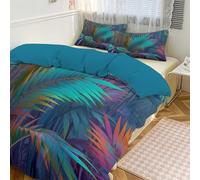JRISEMECY Cyan Bedding Sets Single 3 Pieces Reversible Bedding Set Abstract Tropical Jungle Duvet Covers Soft Comforter Microfiber Psychedelic Palm Leaves Duvet Set For All Seasons, King