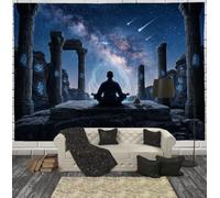 JRISEMECY Dark Blue Tapestry 3D Fantasy Meditation Ruins Wall Hangings | Mysterious Starry Sky Beach Throw Blanket, Tapestries Wall Decor For Bedspread Yoga Meditation Mat Rugs 150X130Cm