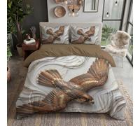 JRISEMECY Double Size Duvet Cover Sets 3D Wild Eagle Relief Bedding Sets Luxury Marble Waves Quilt Cover With Pillowcases Beige Reversible Hotel Quality Easy Care Soft Bedding 200X200Cm