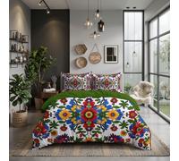 JRISEMECY Exotic Flower Badge Single Duvet Cover Set 135X200Cm 2 Piece Soft Microfiber Reversible Bedding Set Blue And Red Traditional Plant Vines Quilt Cover With Zipper And 1 Pillowcase 50X75
