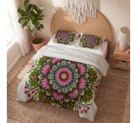 JRISEMECY Exotic Vine Datura Double Size Duvet Cover Sets, Breathable Comfy Soft Reversible Tropical Flowering Plants Bedding Set With Pillowcases, Luxury Non Iron Quilt Cover With Zipper, Green