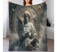 JRISEMECY Fantasy Angel Relief Blankets Sacred Clock Throw Blanket Platinum Plush Blanket Super Soft Flannel Blankets Washable Lightweight Home Decoration For Bed, Couch, Chair 70X100Cm