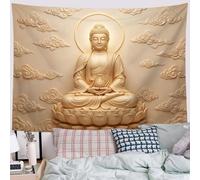 JRISEMECY Fantasy Lotus Throne Statue Tapestry Large Vintage Wall Hanging Decor | Zen-Like Floating Clouds Tapestries Durable Wall Art Decoration Gold 3D Tapestry For Dorm Living Room Bedroom 90"X70"