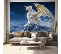 JRISEMECY Fantasy Snow Mountain Golden Dragon Tapestry Mythological Animals Tapestries Wall Hanging | Blue Aesthetic Poster Backdrop For Yoga Meditation Living Room Bedroom Garden Wall Decor, 60"X50"