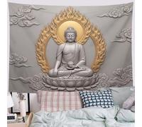 JRISEMECY Flame Halo Statue Wall Tapestry Hanging For Dorm | Oriental Zen Art Tapestries For Bedroom Living Room Backdrop Wall Art Decoration, Grey, 230X150Cm