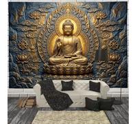 JRISEMECY Gold Foil Rock Statue Wall Tapestry Hanging For Dorm | Zen-Inspired Lotus Flowers Clouds Tapestries For Bedroom Living Room Backdrop Wall Art Decoration, Dark Gray, 200X150Cm