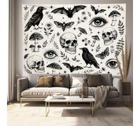 JRISEMECY Gothic Halloween Theme Wall Tapestry Hanging For Dorm | Skulls Crows Bats Tapestries For Bedroom Living Room Backdrop Wall Art Decoration, Beige, 100X75Cm