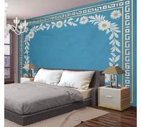 JRISEMECY Greek Key Pattern Border Tapestry Wall Hanging Traditional Floral Pattern Tapestry Wall Art Blue Vintage Aesthetics Backdrop For Bedroom Living Room Party College Dorm Home Decor, 200X150Cm