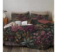 JRISEMECY King Duvet Cover Set 3 Piece Reddish-Brown Breathable Bedding Sets - Exotic Plant Landscape Print Soft Microfiber King Bedding, Victorian Floral Pattern Quilt Cover, 2 X Pillowcases