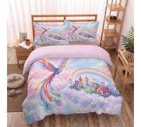 JRISEMECY King Size Duvet Cover Sets Dreamy Rainbow Phoenix Bedding Sets Romantic Cloud Town Quilt Cover With Pillowcases Pink Reversible Hotel Quality Easy Care Soft Bedding 230X220Cm