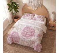 JRISEMECY King Size Duvet Cover Sets Elegant Peony Floral Pattern Bedding Sets Rural Plants Quilt Cover With Pillowcases Pink Reversible Hotel Quality Easy Care Soft Bedding 230X220Cm