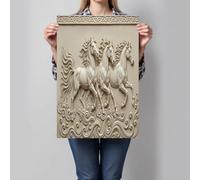 JRISEMECY Large 3D Horse Herd Relief Unframed Canvas Wall Art, Greek-Style Animals Wall Decor, Beige Modern Art Poster Canvas Painting Picture For Living Room Office Bedroom, Frameless, 30X40Cm