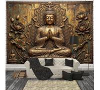 JRISEMECY Large 90"X70" Soft Fabric Tapestry Wall Hanging | Antique Bronze Relief Tapestry Backdrop For Bedroom Golden Brown Zen-Themed Plants Tapestries Wall Art For Living Room Yoga Decor
