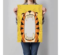 JRISEMECY Large Cartoon Tiger Head Unframed Canvas Wall Art, Funny Big-Mouthed Tiger Wall Decor, Yellow Modern Art Poster Canvas Painting Picture For Living Room Office Bedroom, Frameless, 30X40Cm