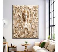 JRISEMECY Large Gr oddess Relief Unframed Canvas Wall Art, Retro Nordic Style Wall Decor, Beige Gold Modern Art Poster Canvas Painting Picture For Living Room Office Bedroom, Frameless, 80X120Cm