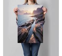 JRISEMECY Large Realistic Rocky Beach Unframed Canvas Wall Art, Seaside Landscape Wall Decor, Deep Blue Modern Art Poster Canvas Painting Picture For Living Room Office Bedroom, Frameless, 40X50Cm