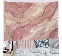 JRISEMECY Luxury Gold Leaf Marble Print Tapestry Abstract Waves Poster Wall Art Tapestry Pink Wall Hanging Tapestries Soft Polyester For Bedroom Living Room Dorm Decorations 150X100Cm