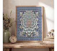 JRISEMECY Luxury Pearl Mandala Wall Art Print, Exotic Feather Relief Modern Artwork, Blue Unframed Canvas Poster Print, Art Pictures For Home Walls, Bedroom, Living Room Decor 60X80Cm (24X35In)
