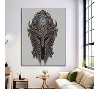 JRISEMECY Medieval Knight Helmet Wall Art Retro Nordic Style Canvas Prints Gray Posters Modern Artwork Wall Landscape Pictures For Bedroom Living Room Office Decor 16X24 In Unframed