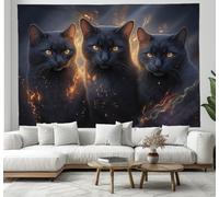 JRISEMECY Mysterious Flames Cat Tapestry Wall Hanging For Bedroom Aesthetic, Fantasy Creatures Tapestries, Black Large Backdrop Wall Mural Covering For Dorm Living Room Decor, 200X150Cm