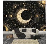 JRISEMECY Mysterious Lunar Astrology Chart Wall Tapestry Hanging For Dorm | Retro Tarot Starry Sky Tapestries For Bedroom Living Room Backdrop Wall Art Decoration, Black Gold, 150X100Cm