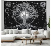 JRISEMECY Mysterious Tree Of Life Tapestry Wall Hanging, Tarot Starry Sky Wall Art Nature Aesthetic Bohemian Tapestries Home Decor For Bedroom, Dorm, College, Living Room, 150X130Cm, Black And White