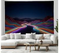 JRISEMECY Neon Line Highway Tapestry Wall Hanging, Modern Landscape Large Tapestry For Bedroom Aesthetic, Black Tapestries Wall Art For College Dorm Living Room 60"X50" (150X130Cm)