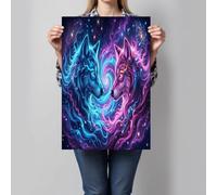 JRISEMECY Neon Starry Sky Wolf Wall Art Fantasy Vortex Canvas Prints Blue-Purple Posters Modern Artwork Wall Landscape Pictures For Bedroom Living Room Office Decor 31X47 In Unframed