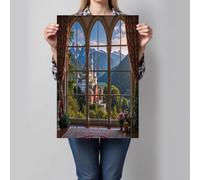 JRISEMECY Nordic-Style Window View Wall Art Realistic Mountain Range Canvas Posters Wall Decor Prints Brown Art Modern Pictures Painting Artwork Decoration For Bedroom Bathroom 28X39 Inch Unframed