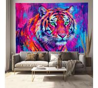 JRISEMECY Pop Art Ink Splatter Tiger Tapestry Large Vintage Wall Hanging Decor | Trendy Animals Tapestries Durable Wall Art Decoration Purplish-Red 3D Tapestry For Dorm Living Room Bedroom 80"X60"
