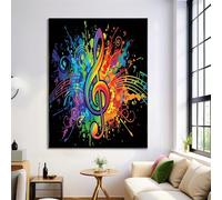 JRISEMECY Rainbow Musical Note Graffiti Wall Art Ink Splatter Music Canvas Prints Black Posters Modern Artwork Wall Landscape Pictures For Bedroom Living Room Office Decor 24X35 In Unframed