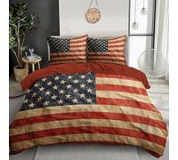 JRISEMECY Red Bedding Sets Single 2 Pieces Reversible Bedding Set Distressed American Flag Duvet Covers Soft Comforter Microfiber Grunge Stripes Duvet Set For All Seasons, Single