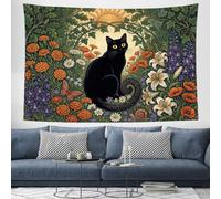 JRISEMECY Retro Cat Garden Polyester Photography Backdrop Tapestries | Abundant Flowers Vines Background Decorative Tapestry And Dark Green Wall Hanging Art For Party Porch Home Decor 60"X40"