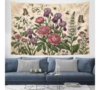 JRISEMECY Retro Floral Illustrations Tapestry, Medieval Peony Plant Tapestry For Bedroom | Brown Aesthetic Bohemian Tapestries Wall Hanging For Living Room College Dorm Decor, 150X100Cm/60 X40