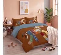 JRISEMECY Retro Patchwork Pony Double Duvet Cover Set 200X200Cm 3 Piece Soft Microfiber Reversible Bedding Set Ochre Farmhouse Animal Dolls Quilt Cover With Zipper And 2 Pillowcase 50X75