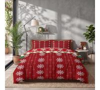 JRISEMECY Retro Snowflake Stripes Duvet Cover Set Super King, Dark Red | Reversible Xmas Bedding Set With Pillowcase, Elegant Christmas Snowflakes Soft Lightweight Festive Bedding For Kids & Adults