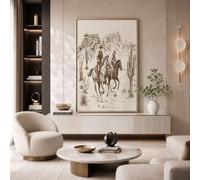 JRISEMECY Retro Western Cowboy Wall Art Prints Unframed, Artwork Wall Decor | Hand-Drawn Desert Landscape Prints Canvas For Living Room 28X39 Inch, Beige Modern Poster Art Print For Bedroom