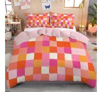 JRISEMECY Romantic Plaid Collage Super King Duvet Cover Set 260X220Cm 3 Piece Soft Microfiber Reversible Bedding Set Pink Orange Fun Geometric Doodles Quilt Cover With Zipper And 2 Pillowcase 50X75