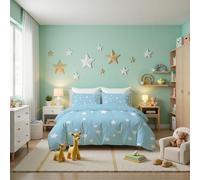 JRISEMECY Simple Polka Dot Stars Bedding Set Super King Size 2Pcs Cute Light Blue Duvet Cover Set Cartoon Stars Soft Microfibre Quilt Cover All Season Easy Care Bedding For Girls Adult