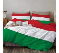 JRISEMECY Single Duvet Cover 2-Piece, Green Hungarian Flag Bedding Set, Soft Microfiber, Wrinkle-Resistant Fashion Stripes Duvet Cover With Zipper Pillowcase, Single 135X200Cm