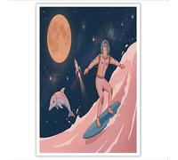 JRISEMECY Space Surfing Astronaut Wall Art Fun Sci-Fi Style Canvas Posters Wall Decor Prints Powder Blue Art Modern Pictures Painting Artwork Decoration For Bedroom Bathroom 24X35 Inch Unframed