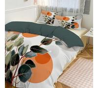 JRISEMECY Super King Duvet Cover 3-Piece, Beige Simple Lines Plant Design Bedding Set, Soft Microfiber, Wrinkle-Resistant Modern Foliage Duvet Cover With Zipper Pillowcase, Super King 260X220Cm