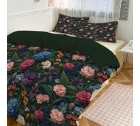 JRISEMECY Super King Duvet Cover Set 3 Piece Black Breathable Bedding Sets - Retro Garden Theme Print Soft Microfiber Super King Bedding, Victorian Plants Quilt Cover, 2 X Pillowcases