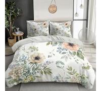 JRISEMECY Super King Size Duvet Cover Set Natural Watercolor Flowers, Soft Cosy Fabric Rustic Hydrangeas Leaves Reversible Easy Care Country Bedding Super King Bedding Set With 2 Pillowcases, Beige