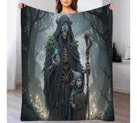 JRISEMECY Terrifying Skeletons Elves Flannel Fleece Throw Blanket For Single Bed Soft Cozy Lightweight Fantasy Forest Print Bedding Microfiber Blankets For Bedroom Couch Sofa, 30X40In, Gray