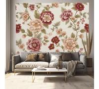 JRISEMECY Traditional Flowers Branches Tapestry Wall Hanging Retro Plants Tapestry Wall Art Beige Brown Vintage Aesthetics Backdrop For Bedroom Living Room Party College Dorm Home Decor, 150X130Cm