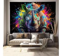 JRISEMECY Trendy Ink Splatter Rhinoceros Tapestry Pop Art Animals Tapestries Wall Hanging | Black Aesthetic Poster Backdrop For Yoga Meditation Living Room Bedroom Garden Wall Decor, 90"X70"